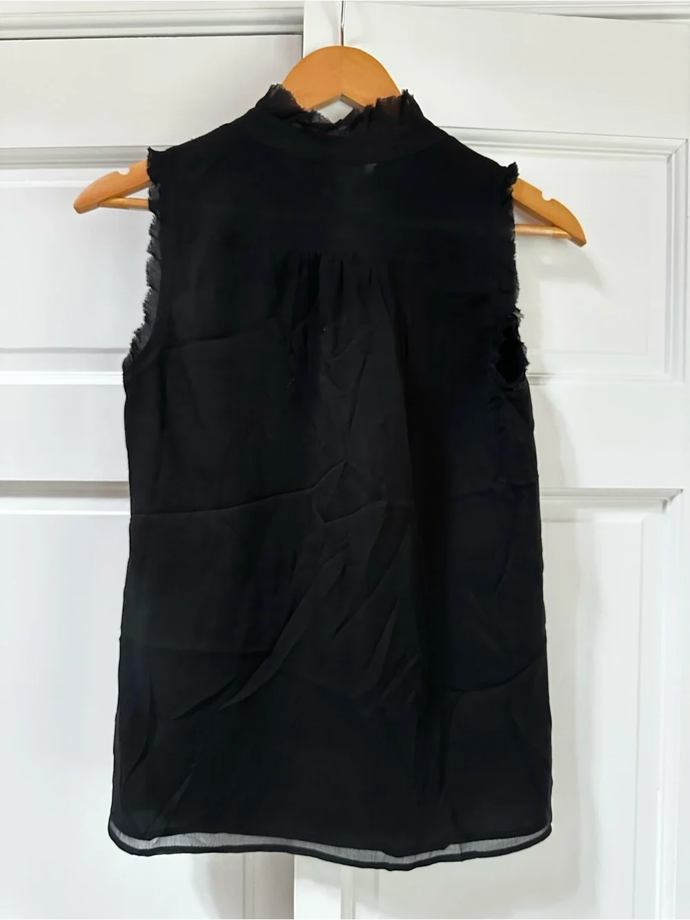 J. Crew Black Sleeveless Ruffle-Trim Button Front Blouse